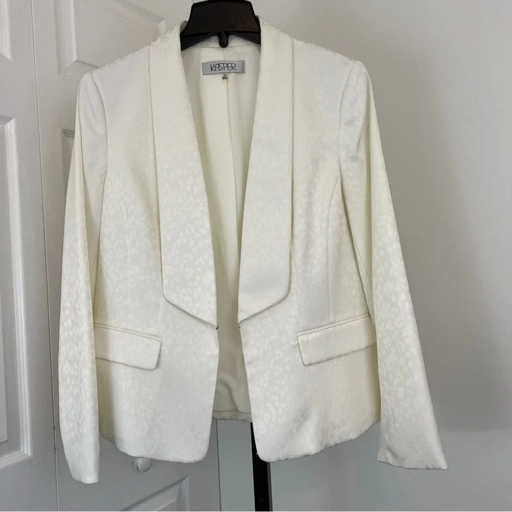 Kasper Size 10 Ivory Single Breasted Shawl Long Sleeve Jacket Blazer Lined - Picture 1 of 4